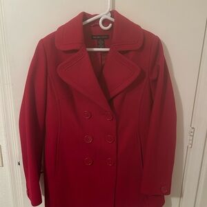 New York & Company Red Pea Coat with Notched Lapel